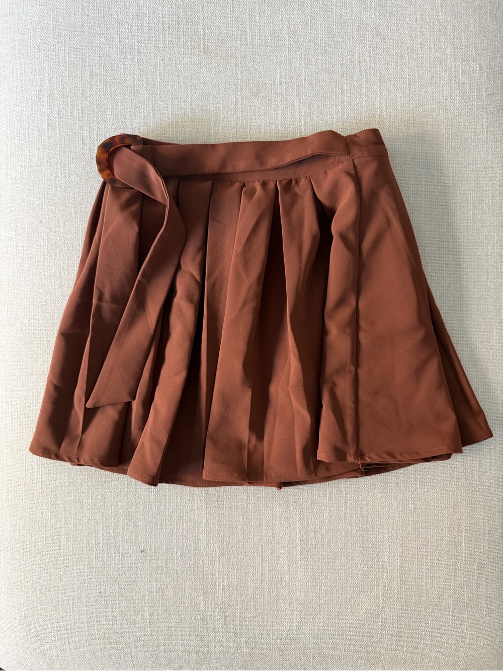 MAJORELLE Rust-Brown Pleated Mini Skirt with Side Tie